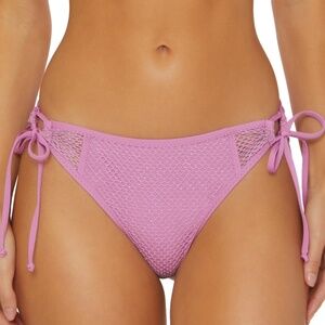 BECCA Bikini Bottom Women's Medium Pink Mesh Network Side-Tie Hipster JDM054